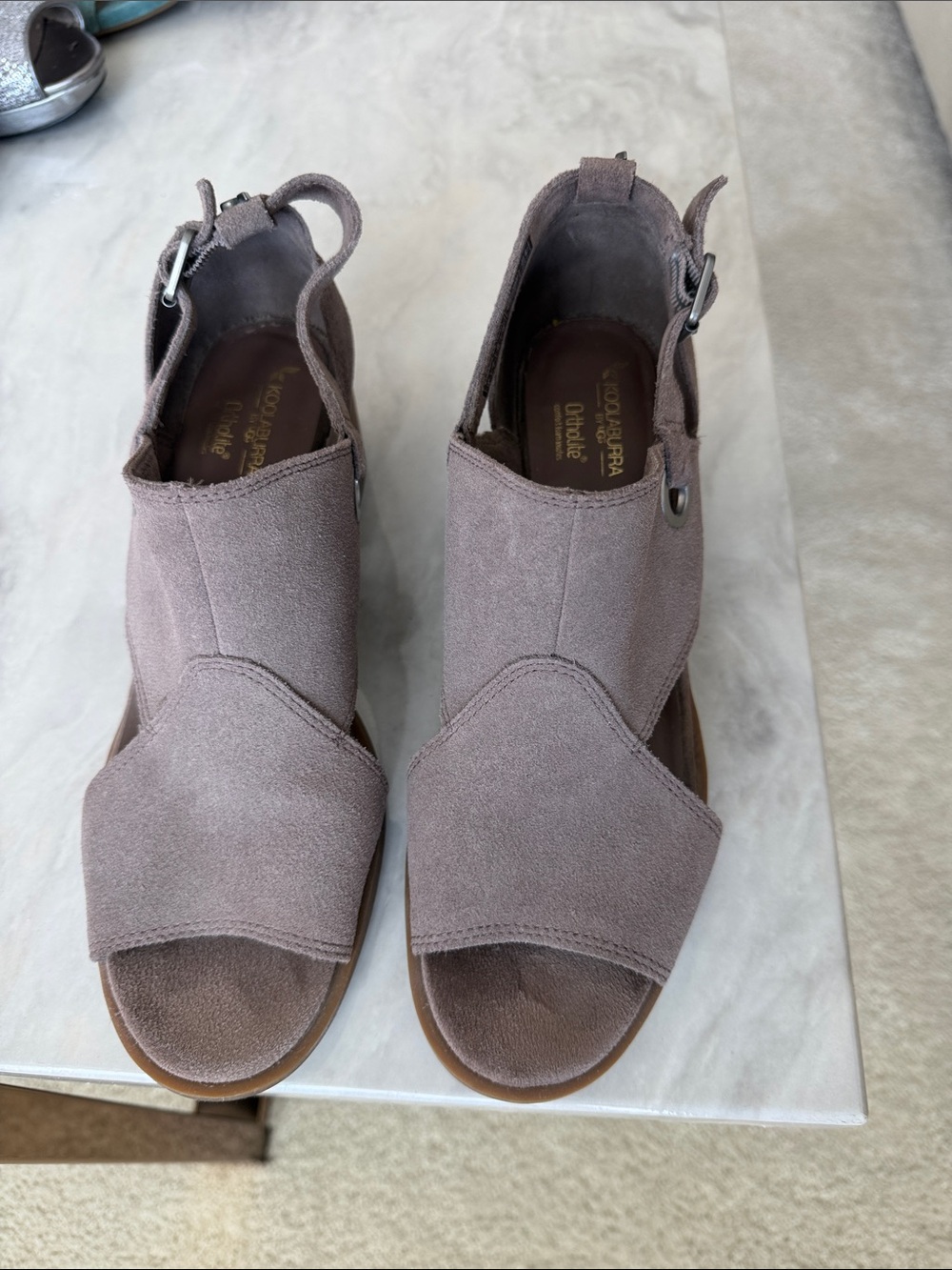 Koolaburra Taupe Suede Geometric Open-Toe Slingback Sandals